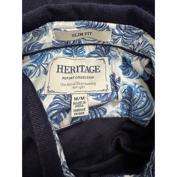 Heritage Report Collection Grey Shirt Slim Fit navy blue long sleeve size medium - Picture 3 of 4
